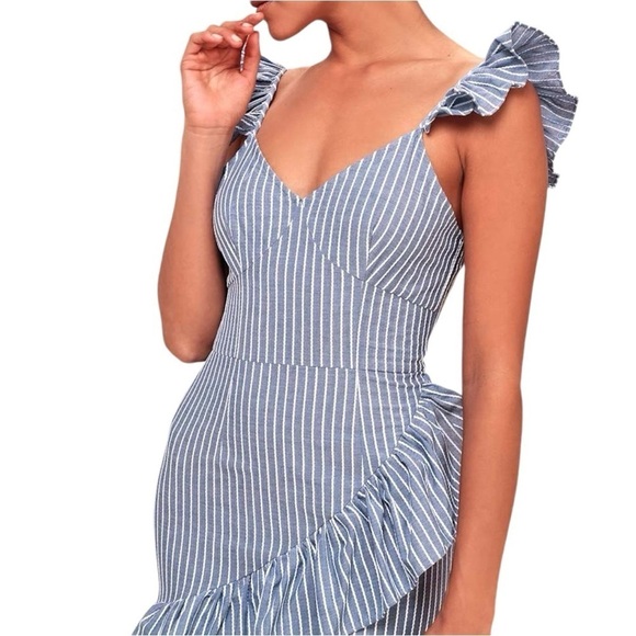 The Fifth Label Blue and White Striped Ruffle Mini Women's Dress XS - Picture 2 of 11